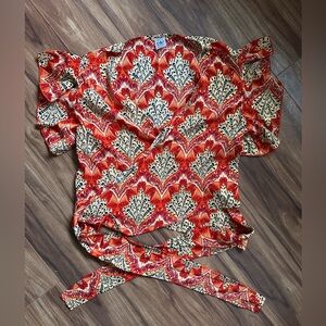 New without tags, Mediterranean orange wrap top, multi-size, bought in Italy